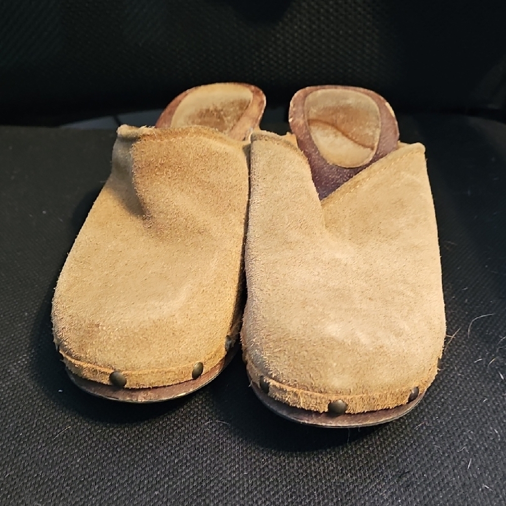 Tan Suede Slip-On Clogs